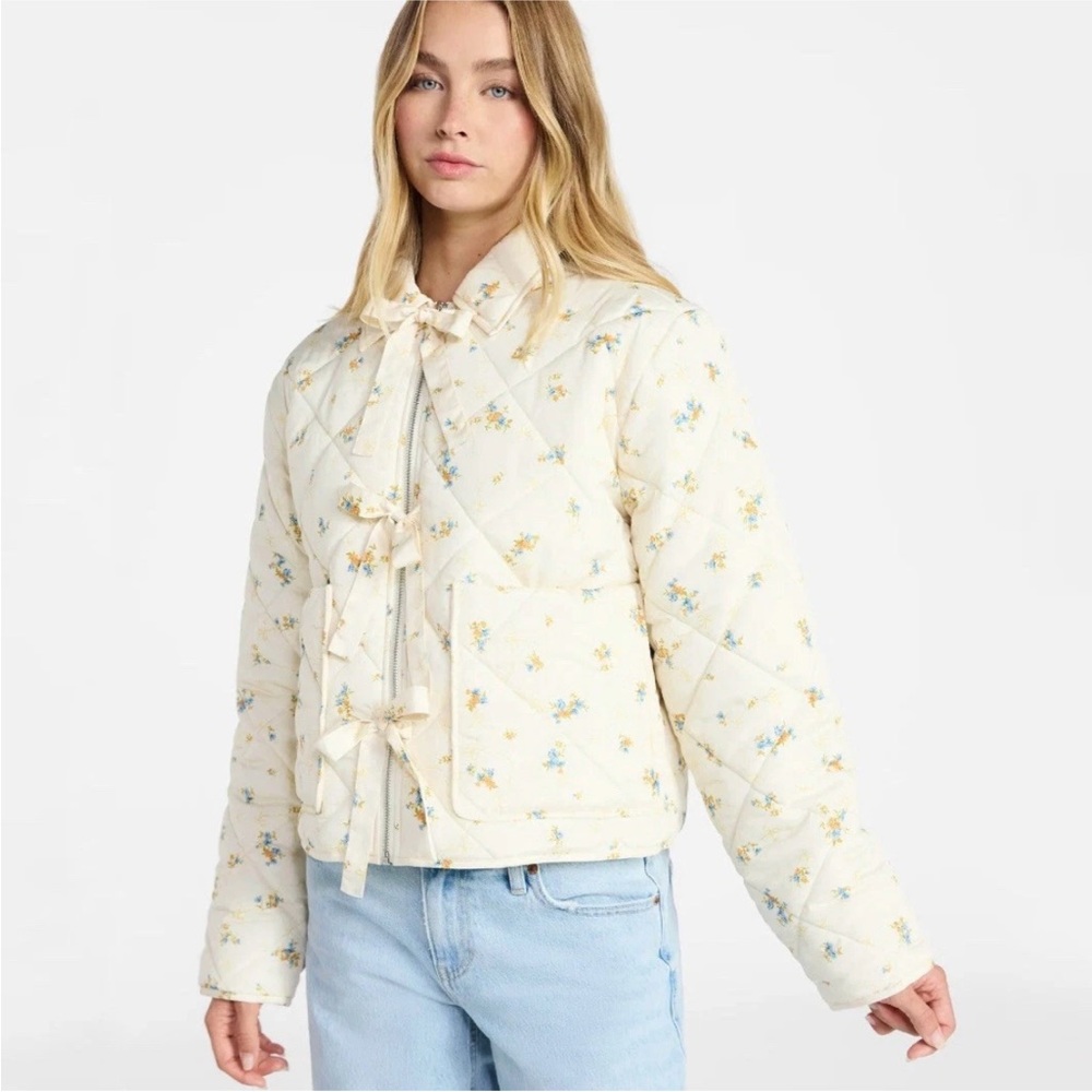 No Boundaries Floral Quilted Bow Jacket Cottage Cream Custard Size S (4/6) EXC